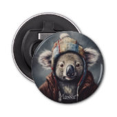 Schattige koala met schattig pet op maat button flesopener (Voorkant)