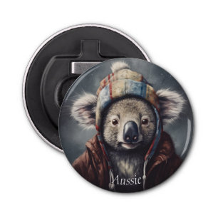 Schattige koala met schattig pet op maat button flesopener