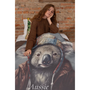 Schattige koala met schattig pet op maat fleece deken