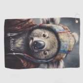 Schattige koala met schattig pet op maat golfhanddoek (Horizontaal)