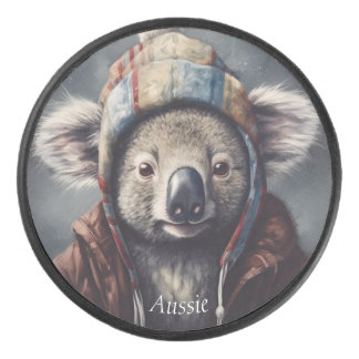 Schattige koala met schattig pet op maat hockey puck