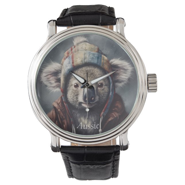 Schattige koala met schattig pet op maat horloge (Voorkant)