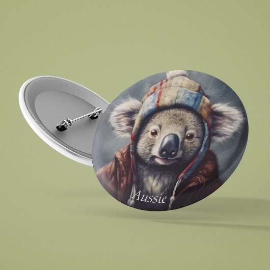 Schattige koala met schattig pet op maat ronde button 7,6 cm