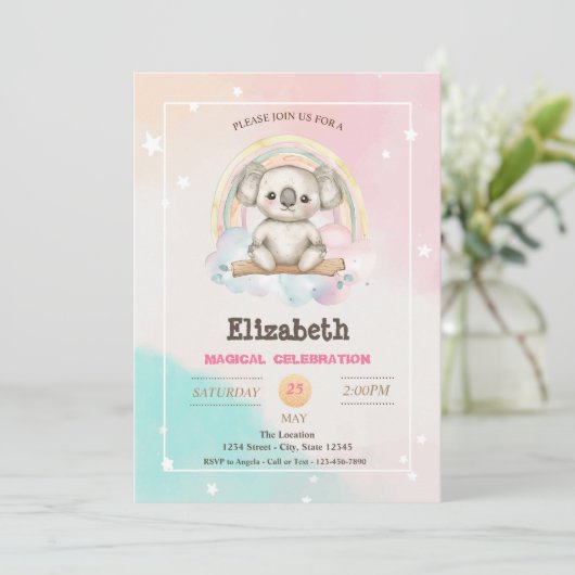 Schattige  Koala Rainbow Verjaardag Kaart (Staand voorkant)