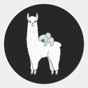 SCHATTIGE KOALA RIJDEN & NAPPING OP LAMA ALPACA GR RONDE STICKER
