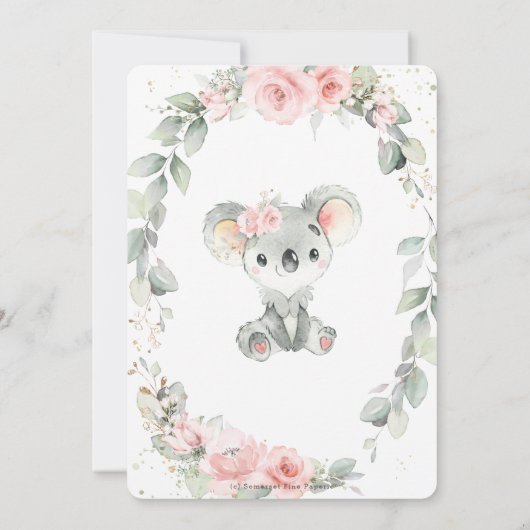 Schattige Koala Roze Bloemen Salie Groen Baby show Kaart (Achterkant)