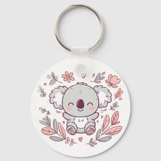Schattige Koala-Sleutelhanger met bloemenontwerp Sleutelhanger (Voorkant)
