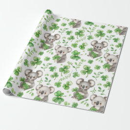 Schattige Koalas Groen Pet Shamrock St. Patrick's  Cadeaupapier