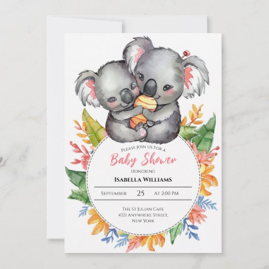Schattige Koalas Wildflower Baby shower Kaart (Voorkant)