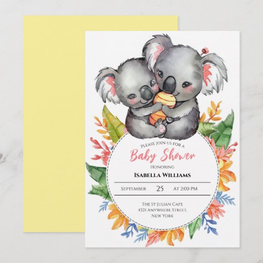 Schattige Koalas Wildflower Baby shower Kaart (Voorkant / Achterkant)
