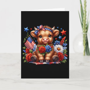 Schattige Koe 4 Juli Bloemrijk Amerika Patriotisch Kaart