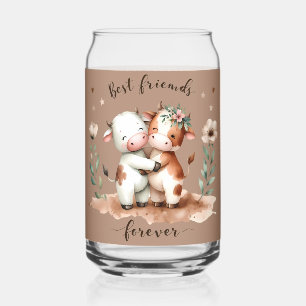 Schattige Koe Beste Vrienden Knuffelen Bloemrijke Blikvorm Glas