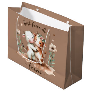 Schattige Koe Beste Vrienden Knuffelen Bloemrijke  Groot Cadeauzakje