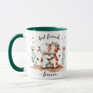 Schattige Koe Beste Vrienden Knuffelen Bloemrijke Mok