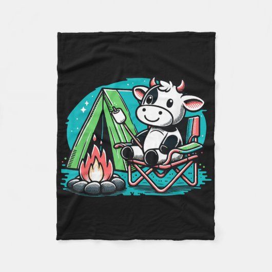 Schattige Koe Bij Het Kampvuur Grappige Smore Camp Fleece Deken (Voorkant)