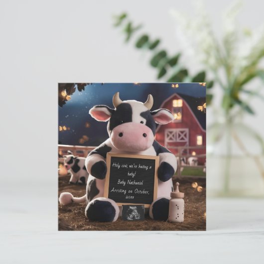 Schattige koe Boerderij-thema zwangerschapsaankond Kaart (Staand voorkant)