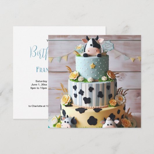 SCHATTIGE KOE CAKE VERJAARDAG KAART (Voorkant / Achterkant)