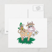 schattige koe en vlinder briefkaart (Voorkant / Achterkant)