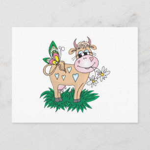 schattige koe en vlinder briefkaart