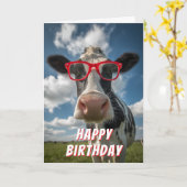 Schattige Koe Gelukkige Verjaardag Kaart (Gele Bloem)