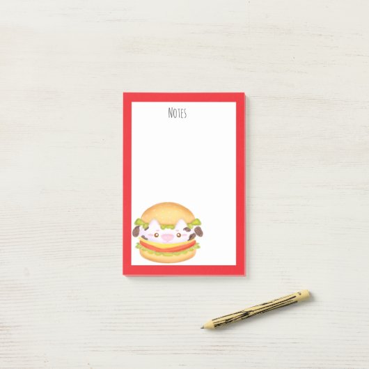 Schattige Koe hamburger Post-it® Notes (Op bureau)
