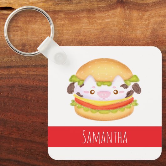 Schattige Koe hamburger Sleutelhanger (Voorkant)
