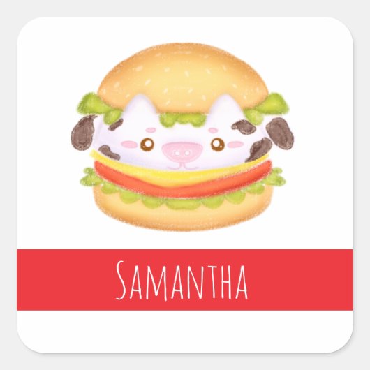 Schattige Koe hamburger Vierkante Sticker (Voorkant)