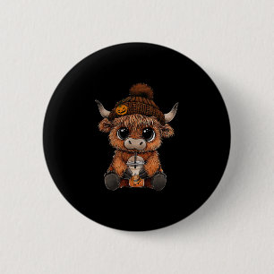 Schattige Koe Hoed Pompoen Drink Koffie Liefhebber Ronde Button 5,7 Cm
