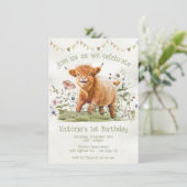 Schattige Koe Hoogland 1e verjaardag Kaart (Staand voorkant)