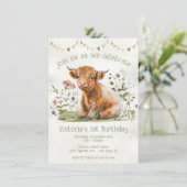 Schattige Koe Hoogland 1e verjaardag Kaart (Staand voorkant)