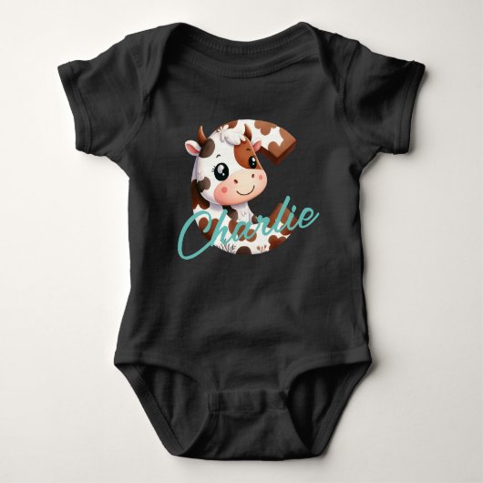 Schattige Koe Letter C Baby Outfit met aangepaste  Romper (Voorkant)