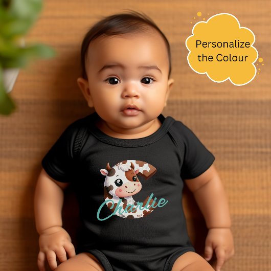 Schattige Koe Letter C Baby Outfit met aangepaste Romper