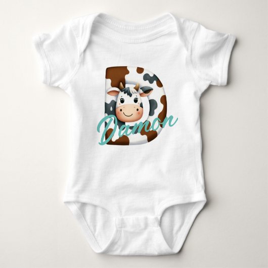 Schattige Koe Letter D Baby Outfit met aangepaste  Romper (Voorkant)