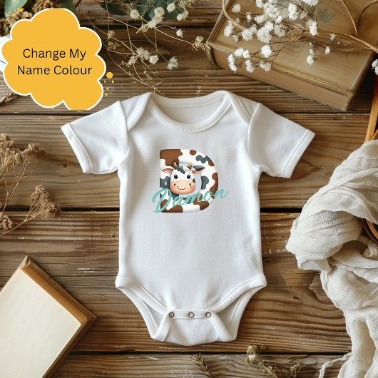 Schattige Koe Letter D Baby Outfit met aangepaste Romper