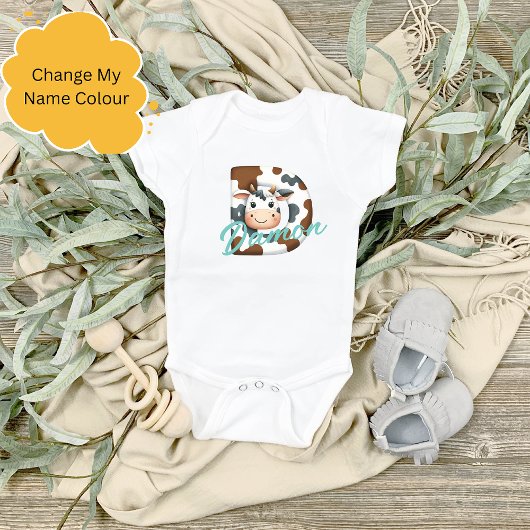 Schattige Koe Letter D Baby Outfit met aangepaste  Romper