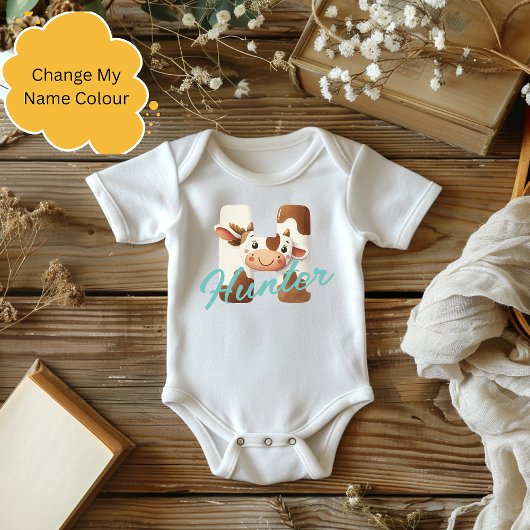 Schattige Koe Letter H Baby Outfit met aangepaste  Romper