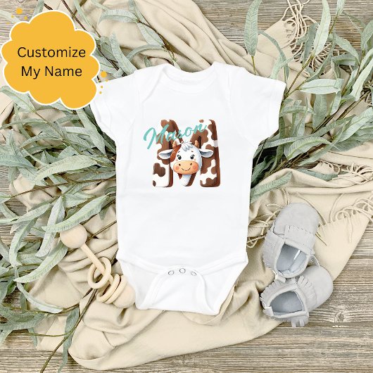 Schattige Koe Letter M Baby Outfit met aangepaste Romper