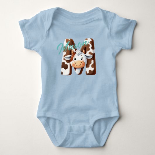 Schattige Koe Letter M Baby Outfit met aangepaste Romper (Voorkant)