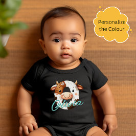 Schattige Koe Letter O Baby Outfit met aangepaste Romper