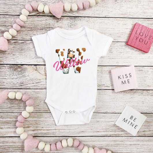 Schattige Koe Letter W Baby Outfit met aangepaste  Romper