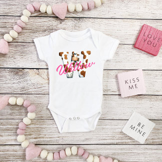 Schattige Koe Letter W Baby Outfit met aangepaste  Romper