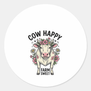 Schattige Koe Liefhebber Vintage Bloem Boerderij D Ronde Sticker
