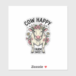 Schattige Koe Liefhebber Vintage Bloem Boerderij D Sticker