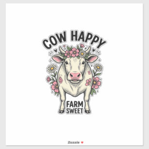 Schattige Koe Liefhebber Vintage Bloem Boerderij D Sticker