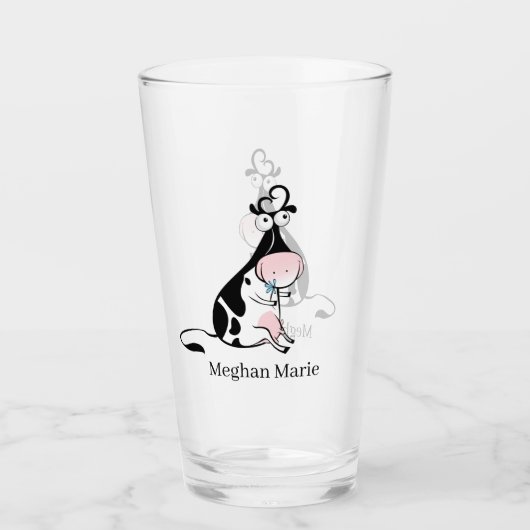 schattige koe liefhebbers voegen naam toe glas (Voorkant)