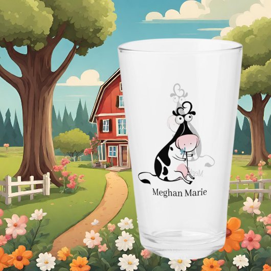 schattige koe liefhebbers voegen naam toe glas