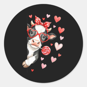 Schattige Koe Met Hartjes & Snoep - Valentijn Koe Ronde Sticker