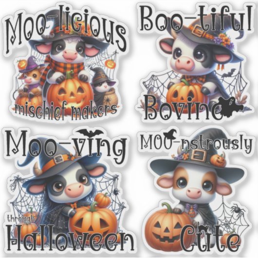 Schattige Koe met Spooky Pumpkins Sticker Sheet (Voorkant)