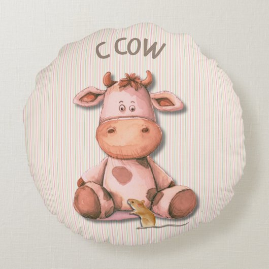 Schattige Koe Nursery Design met C Koe Accent Rond Kussen (Achterkant)