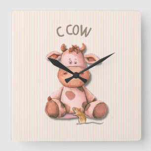 Schattige Koe Nursery Design met C Koe Accent Vierkante Klok